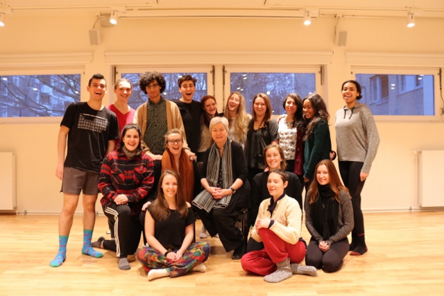 Group photo of the Photos from the spring 2016 Stanislavski, Brecht, and Beyond class with Kristin Linklater.
